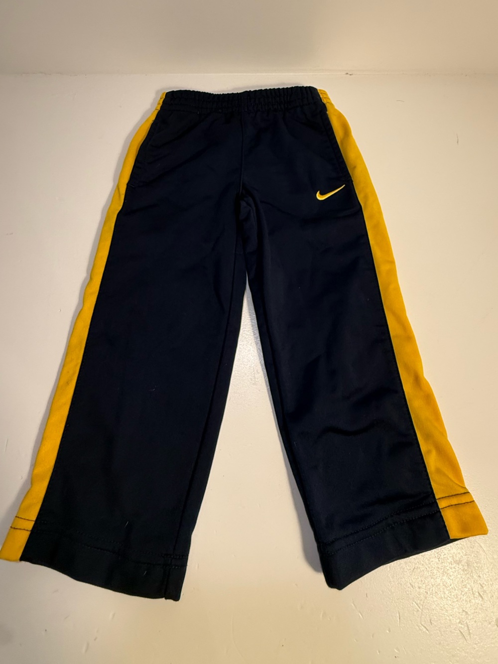 Nike Toddler Navy Track Pants with Yellow Stripes – 2T